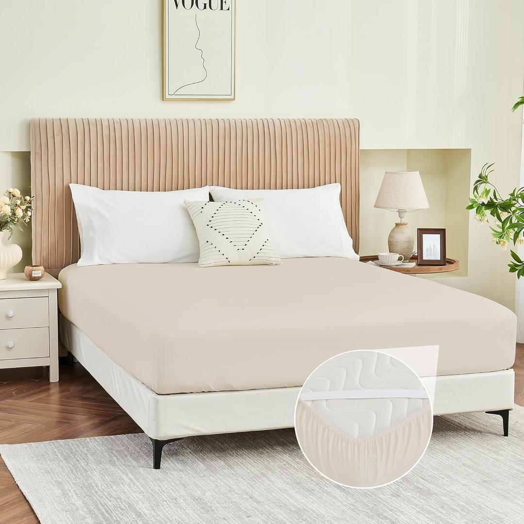 King Fitted Sheet Only, Ultra Soft Brushed Microfiber Hotel Quality Bottom Sheet, Deep Pocket Fits 8-14 inches Mattresses, Luxury Durable Sheets for King Size Bed, Bleached Sand