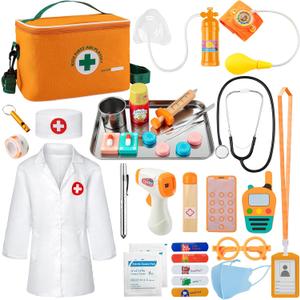 Doctor Kit for Kids, 34 Pcs Kids Doctor Playset kit for Toddlers 3-5 with Medical Storage Bag & Real Stethoscope, for Boys and Girls Fun Role Playing Game, Doctor Play for Kids Toddlers