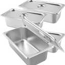 HOIGON 4 Pack 1/3 Size Steam Table Pans with Lids, 4 Inch Deep Stainless Steel Hotel Pans for Buffet, Restaurants, Catering