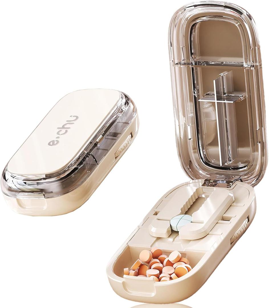 DUBSTAR Pill Cutter Splitter for Cutting Multiple Pills, 1/2 1/4 Pill Cutter Splitter for Small and Tiny Pills (Clear Beige)