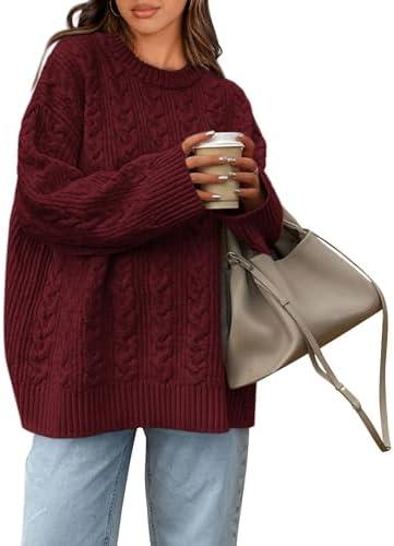Okiwam Women's Oversized Sweaters Crewneck Cable Knit Pullover Casual Loose Fall Outfits Fashion Clothes 2025 - Large