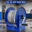 Pressure Washer Hose Reel 100FT x 3/8" or 200FT x 1/4", 4500 PSI Heavy Duty Steel Reel, M22 14mm Fitting, Manual Power Washer Hose Reel for Truck, Blue