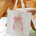 Coquette Pink Bow Canvas Tote Bag Aesthetic, Bow Beach Tote Bag, Trendy Gifts for Women 2025, Teen Girl Gifts Trendy Stuff, Shopping Bags