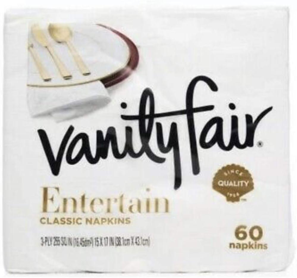 Vanity Fair Napkins Entertain Classic 3-ply, 60 Count, Pack of 2, White