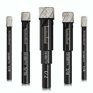Dry Diamond Drill Bits Set, 5 Pcs Tile Drill Bits for Porcelain, Ceramic, Granite, Marble, Stone, Glass Hard Materials, Round Shank 1/4", 5/16", 3/8", 1/2" Drill Bits, with Storage Case