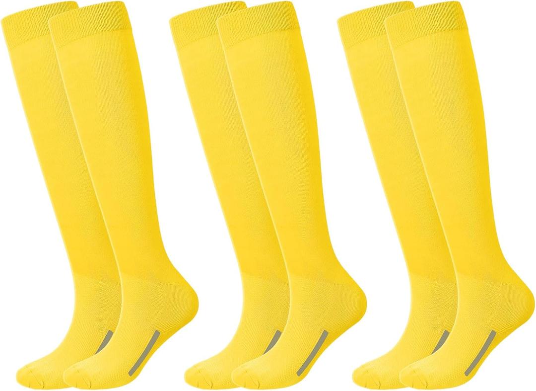 Haysandy 3 Pairs Baseball Socks Bulk Softball Sock Youth High Long Tube Soccer Football Team Boys Girls Adults Sport Sock(Yellow,S)