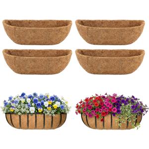 4 Pcs 24 Inch Trough Coco Liner for Window Box, 100% Natural Half Moon Coconut Coir Planter, Replaceable Coconut Fiber Liner for Window Boxes & Fence Flower Baskets (4, 24 inch)