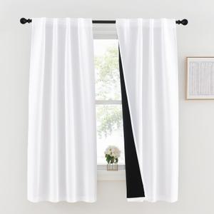 NICETOWN 100% Blackout Short Curtain Panels, Cold and Full Light Blocking Drapes, Short Curtains, 63 Inches Drop Thermal Insulated Draperies for Loft (Pure White, 2 Pieces, 37 inches Wide per Panel)