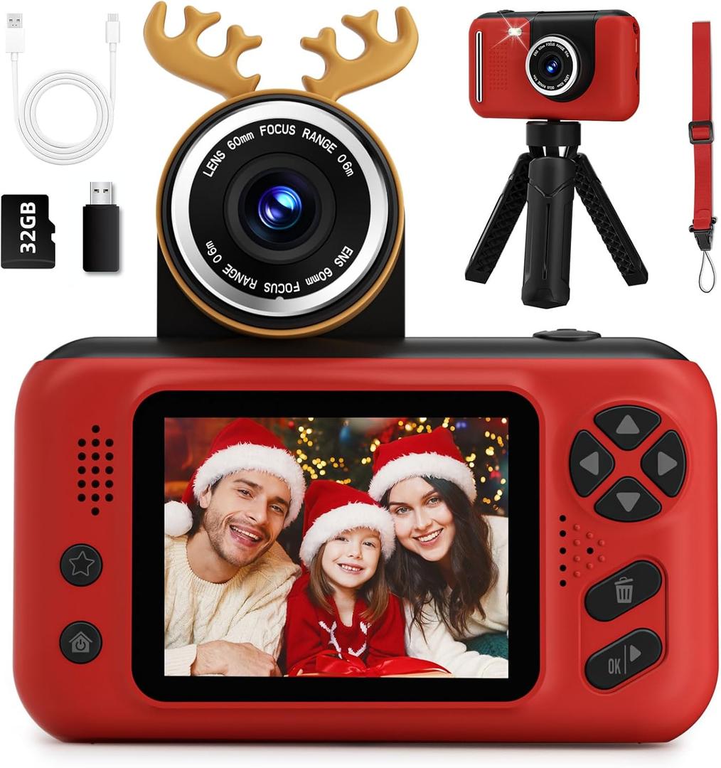 Makolle Kids Camera Girls for 3 4 5 6 7 8 9 Years Old Girls,1080P HD Video Selfie Camera with 32G SD Card Kids Digital Camera Toys for Toddler Birthday Gifts Red