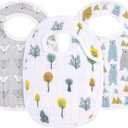 egmao baby Snap Muslin Bibs for Boys & Girls, 3-Pack Bibs for Infants, Newborns and Toddlers, 100% Cotton Muslin Absorbent & Soft Layers, Adjustable Snaps, “Bear, Hedgehog, Tree”
