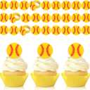 Honeydak 48 Pcs Softball Cupcake Rings Toppers Decoration Sport Ball Theme Cake Picks Softball Party Decoration Sport Cupcake Toppers Rings for Birthday Party Supplies