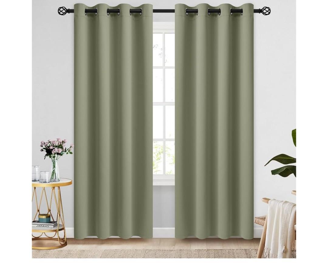 NICETOWN 100% Blackout Window Curtain Panels, Full Light Blocking Drapes for Nursery, 78-inch Drop Thermal Insulated Draperies (Greyish Green, 1 Pieces, 55-inch Wide Per Panel)