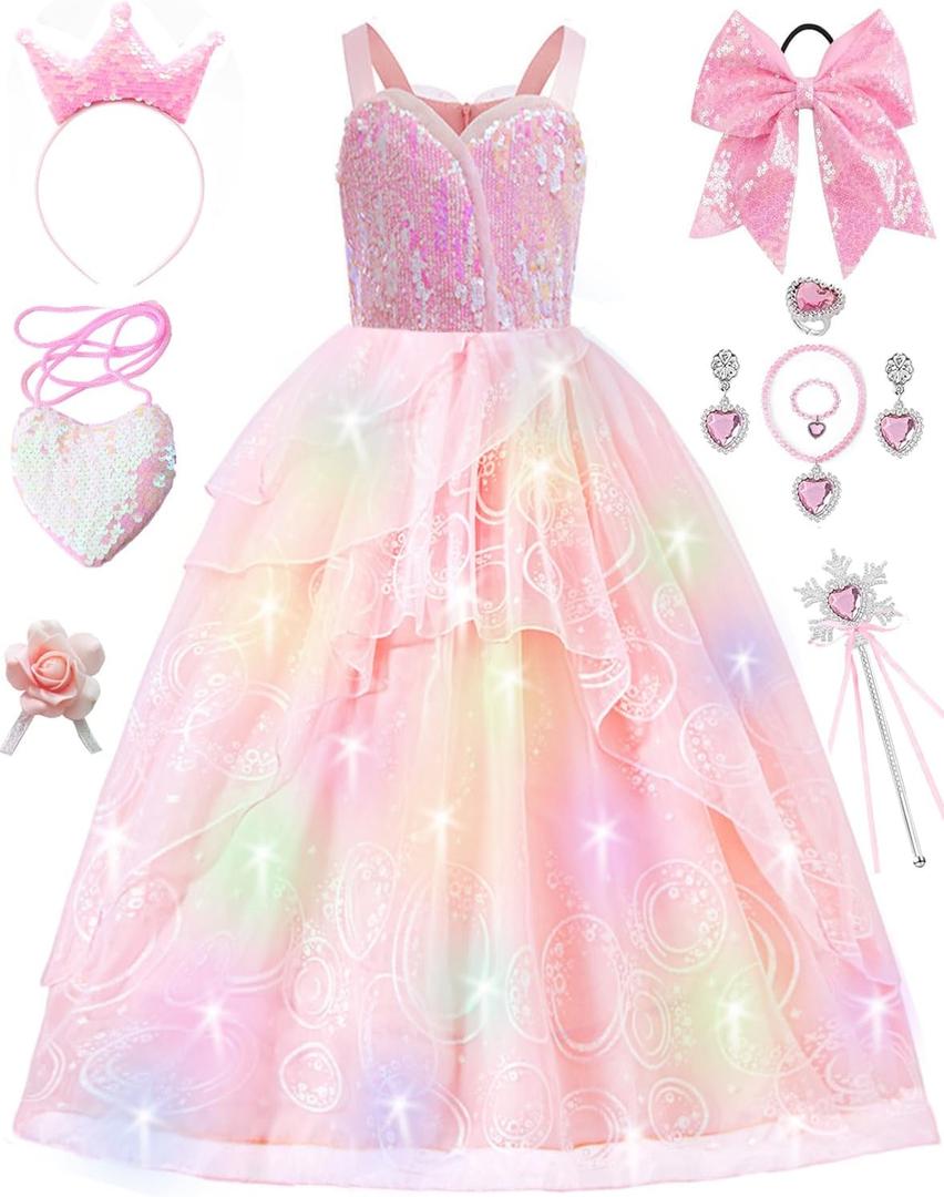 SZ-TONDA Girls Light Up Pink Witch Costume Dress - Kids Halloween Party Cosplay Outfit Clothes Apparels (7-8years)