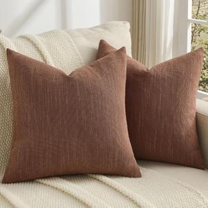 FUTEI Pack of 2 Chenille Throw Pillow Covers 24x24 Inch, Rust | Elegant Shooting Stars Textured Design,Side Hidden Zipper,Machine Washable,Pill-Resistant,Colorfast,Insert Not Included.