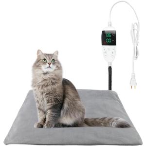 Pet Heating Pad for Dogs and Cats with Temperature Adjustment and Timer, Indoor Outdoor Heated Bed with Overheating Protection for Cat Dog House (16" x 20")