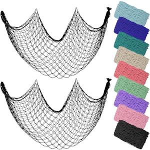 ZUEXT Decorative Fishing Net, 2 Pack Large Black Picture Fish Net, Wall Photo Hanging Fishnet for Nautical Mermaid Pirate Ocean Themed Hawaii Beach Under The Sea Party Decorations, Size: 80" x 40" 