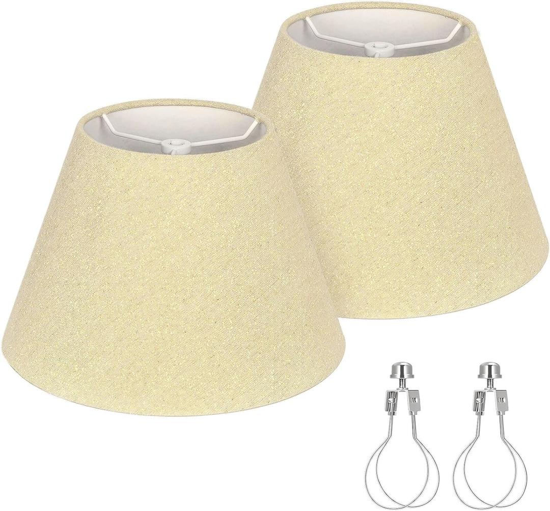 Lamp Shades with Glitter Gold Thread, Replacement Lamp Shades for Table Floor Bedside Lamps, 5.5" Top x 10" Bottom x 6.6" High, Durable Lampshade with Spider Fitter, Bulb Clip Adapters Included