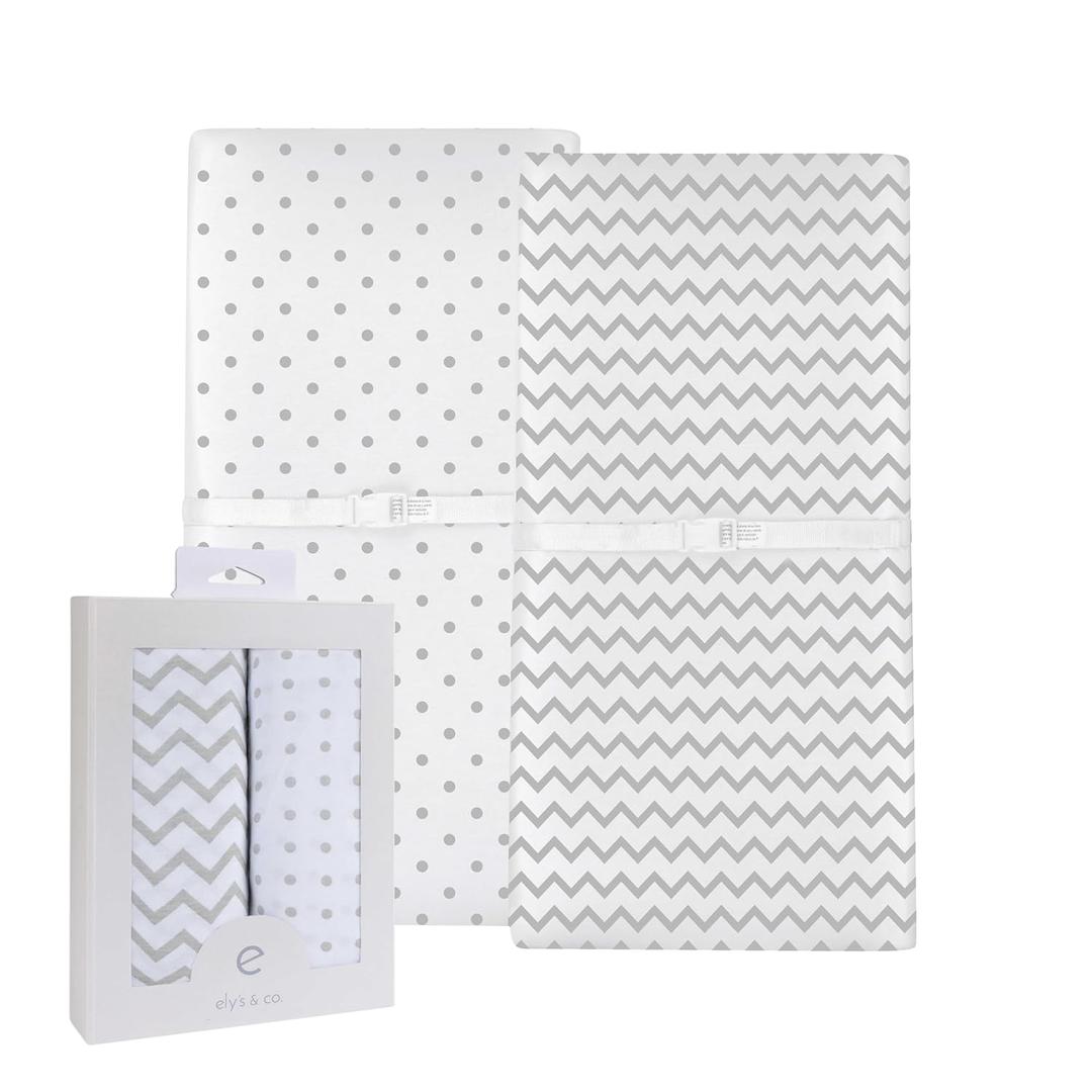 Changing Pad Cover 2 Pack - Baby Changing Pad Cover with 100% Jersey Cotton - Changing Pad Covers for Girls and Boys, Newborn Essentials (Grey Chevron and Polka Dots)