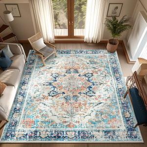 Topllen Washable Area Rug - Area Rug 6'x9' Boho Soft Living Room Rug, Non-Slip Large Area Rugs Indoor for Dining Room Livingroom Bedroom, Vintage Rug (Multi, 6x9ft)