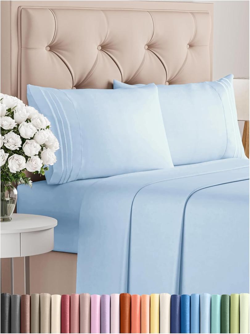 Queen Size 4 Piece Sheet Set - Comfy Breathable & Cooling Bed Sheets Set - Hotel Luxury Bedding for Women, Men, Kids, Teens, Boys & Girls - Deep Pockets, Soft and Wrinkle Free - Oeko-Tex - Light Blue (19 - Baby Blue)