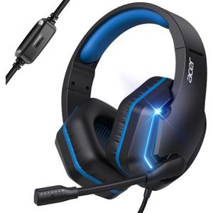 Acer Wired Gaming Headset for PS5, PS4, PC, Xbox Series X|S, Switch, Gaming Headphones with Noise Cancelling Microphone, LED Lights &50mm Speaker, 3.5mm Jack for Gaming, Black
