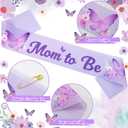 Chunful Butterfly Theme Mom to Be Sash Baby Shower Dad to Be Pin and Flower Crown Headband for Gender Reveals Party Baby Shower Party Favors Decorations for Girls Pregnancy Photo Props GiftsPurple