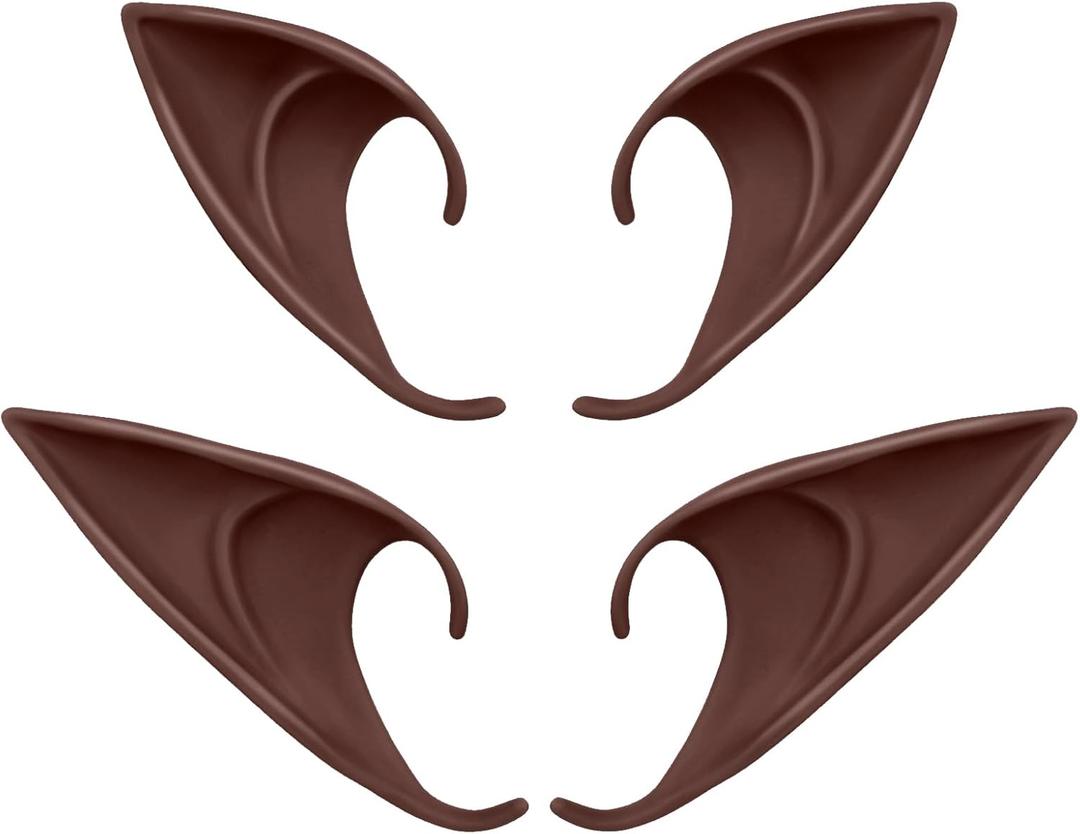 Cosplay Brown Elf Ears - 2 Pairs Fairy Pixie Ears Soft Pointed Ears Tips Anime Party Dress Up Costume Makeup Masquerade Accessories Halloween Elven Vampire Fairy Ears (Brown)