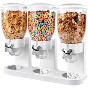Adorabby Triple Cereal Dispenser Countertop 2L, Airtight Cereal Containers Storage, Large Capacity Total 6L for Kitchen Pantry, Rotating Dry Food Dispenser for Candy, Nut, Coffee Beans, White