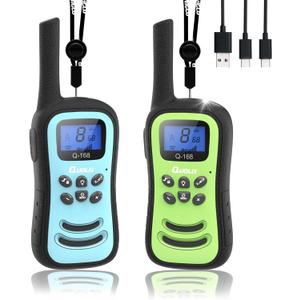 QUOLIX Walkie Talkies for Kids 2 Pack, Rechargeable Kids Walkie Talkies Toy for 3-12 YrO Boys, Long Range Walkie Talkie with 22 Channels & Flashlight Birthday Gifts for Xmas Outdoor Adventure (BlueGreen)