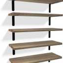 RICHER HOUSE Rustic Wood Shelves Set of 5, Farmhouse Style Floating Shelf for Wall Dcor, Hanging Shelves for Bathroom, Bedroom, Storage, Kitchen, Living Room - Carbonized Black