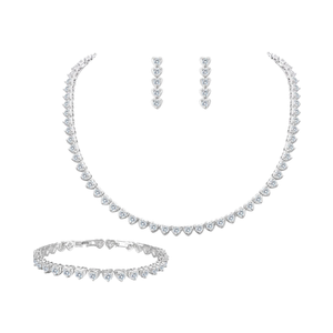 EleQueen Bridal Cubic Zirconia Love Heart Jewelry Set for Women, Wedding Tennis Bracelet Dangle Earrings Necklace for Bride Bridesmaid Clear Silver-Tone
