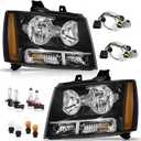 WEELMOTO Headlight for 2007-2013 Avalancha/Suburban 2500, 2008-2013 Tahoe Hybrid, 07-14 Tahoe 1500, 2012-2014 Tahoe SSV Headlamp Black Housing Clear Left+Right Side