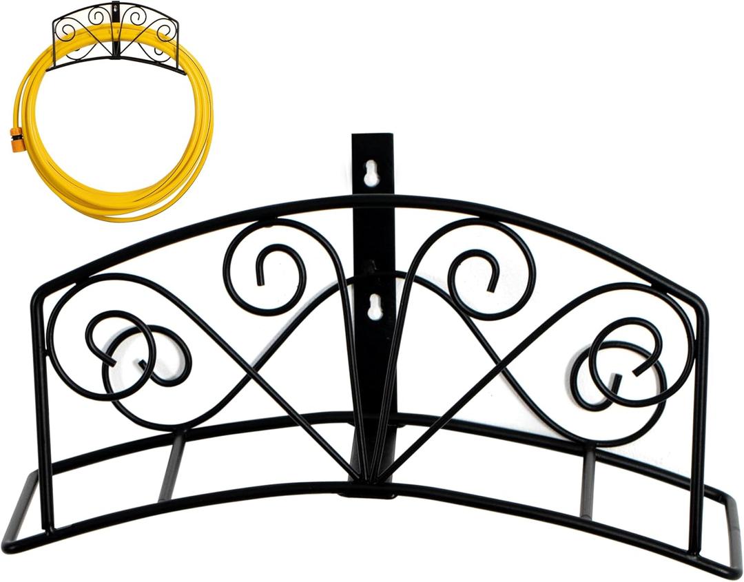 Gardenised Metal Wall-Mount Elegant Scrollwork Hose Holder Heavy-Duty Outdoor Hanger and Water Hose Organizer with Sturdy Reel Hooks & Screws for Yard Lawn Garden Patio Landscaping and Home Use