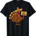 Thanksgiving Mexican Turkey Eat Tacos Funny Men Women Kids T-Shirt, M