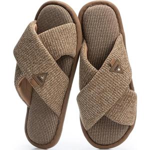 GOEWY Slippers for Men with Memory Foam Two-Tone Open Toe House Shoes Non-Slip Comfy Indoor Men's Slippers Gifts for Him Dad Knit Brown, 7/8