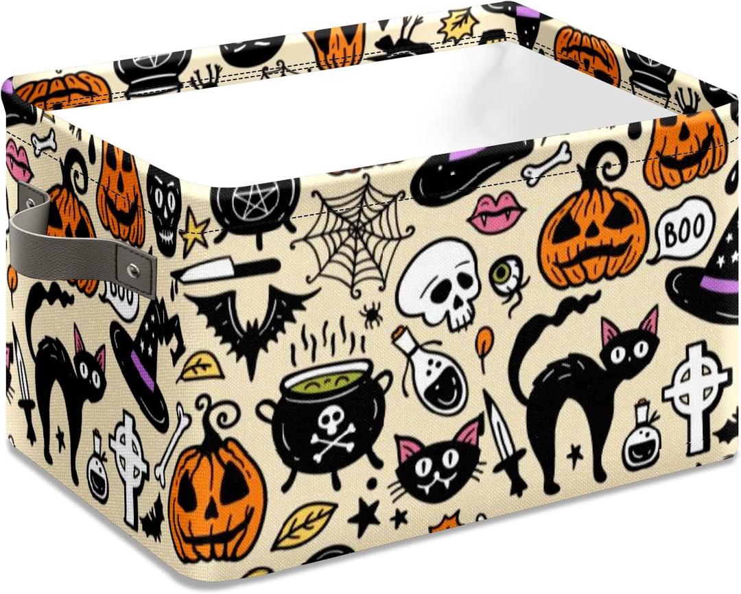 Halloween Basket with Handles Spooky Boo Basket Stuffers for Women Girls Boyfriend Mens Large Collapsible Storage Container for Shelves Home Office Toys (3)