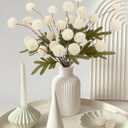 HOHOTIME 6pcs Faux Silk Pompon Mums Artificial Flowers, Bulk Fake Mini Chrysanthemums with Stems for DIY Bouquet Centerpieces Wedding Decor, Ivory Neutral Floral Arrangements, Pom Pom Kiku Flower