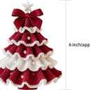 DIY Crochet Christmas Tree Kit  Handmade Holiday Decoration Set,Parent-child activities craft kit,Tree Bow Pearl Embellishment,Cross-stitch by hand,Festive decorations (Multicolour) (Red & White)