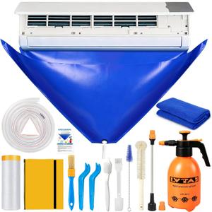 Mini Split Cleaning Kit Bag with 2L High Pressure Sprayer, 13Pcs Professional Air Conditioner Cleaning Kit with Waterproof PVC AC Cleaning Cover Bib, HVAC Cleaning Tools (Large)