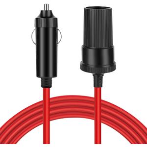 TNP Car Cigarette Lighter Extension Cord (10ft) - 12 Volt Extension Cord with Cigarette Lighter Plug - 18AWG Male to Female Socket Extender Cable for Car Charger, Tire Inflators, Vacuum (Red)