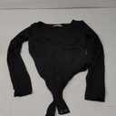 QINSEN Women's Long Sleeve Bodysuit V Neck Body Suits Seamed Cup Going Out Tops Shirt (Medium, Black)