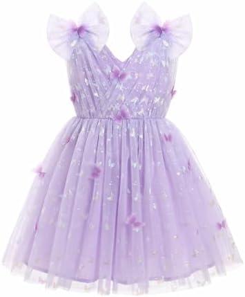 IMEKIS Toddler Kids Girls Butterfly Dress Sparkle Sequins Tulle Wedding Formal Birthday Dresses 6-10 Y