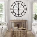 Oversized 48 inch Knocked-Down (KD) Wall Clock for Living Room Decor Extra Large Silent Non-Ticking Modern Farmhouse Wall Clock, Decorative Metal Roman Numeral Clock, Black