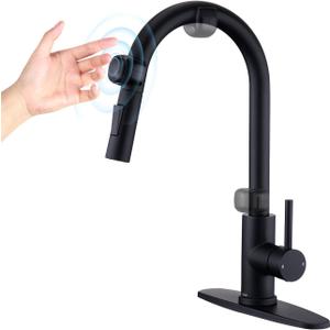 Toucheless Kitchen Faucet Black, Tohlar Motion Sensor Kitchen Faucet with Pull Down Sprayer Hands-Free Single Handle Kitchen Sink Faucet Stainless Steel Matte Black