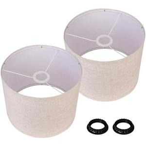 LIANHENG Drum Lamp Shades Set of 2, Beige Linen Lamp Shades for Table Lamps, 11‘’ Diameter x 8.85‘’ Height, Replacement Lampshades for E26 Socket Floor Lamps or Table Lamps