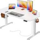 Huuger 55 X 24 Inch Electric Standing Desk with Power Outlets and USB-C Port, Height Adjustable Desk, Sit Stand Desk for Home Office, Computer & Gaming Desk with 3 Presets, Stable Steel Frame, White, 55.1 x 23.6 inch