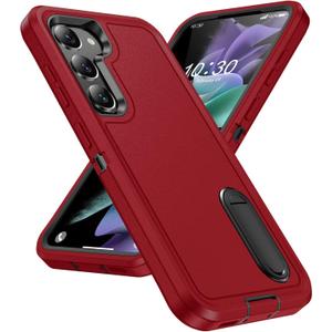 for Samsung Galaxy S23 Plus Case with Kickstand Case 3-Layer Military Grade Protective Case Cover Silicone Rugged Shockproof for Galaxy S23 Plus S23+ Phone Case (Red+Black)