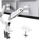 HUANUO Dual Monitor Stand - Full Adjustable Monitor Desk Mount Swivel Vesa Bracket with C Clamp, Grommet Mounting Base for 13 to 32 Inch Computer Screens - Each Arm Holds 4.4 to 19.8lbs - White