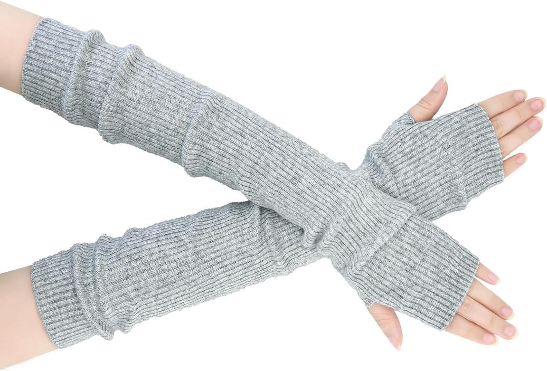 Winter Fingerless Long Gloves for Women Cashmere Blended Knitted Arm Warmers Super Soft Black Arm Sleeves