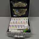 CHH Double 15 Numeral Pro Size Mexican Train & Chicken Domino Set in Aluminum Case  136 Multicolor Tiles  Complete Set with Train Markers and Hub